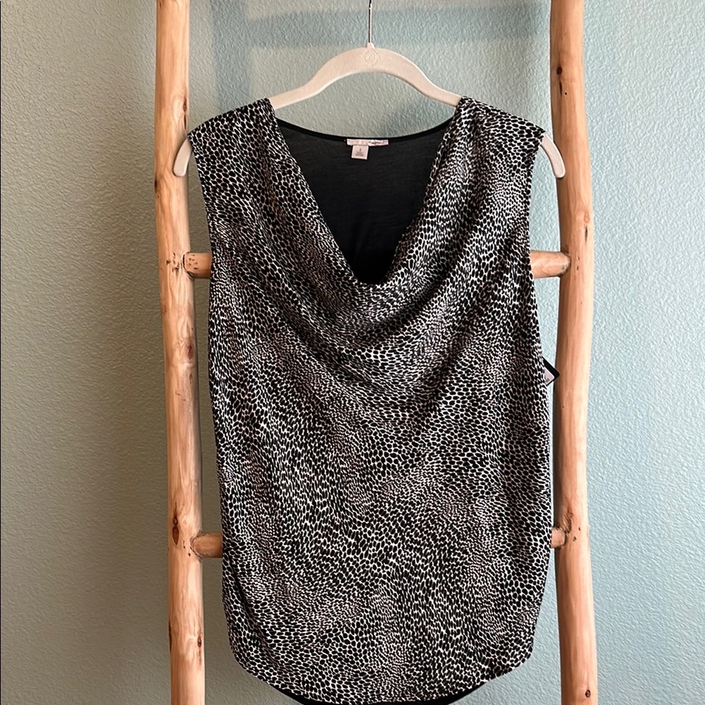 Halogen Black and White Draped Sleeveless Blouse